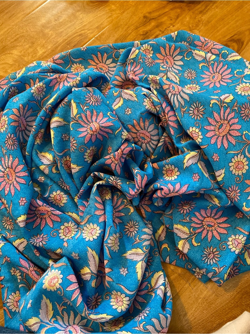 Blue Colorful Floral Print Fabric 1 Yard Crafts Sewing DIY Art Material Fashion